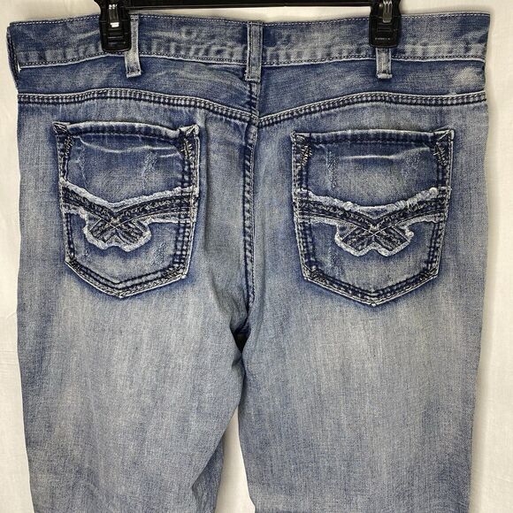 HELIX Jeans Straight Leg Denim 2000s Y2K Faded Whiskered Classic Mens 38x32 Blue - Picture 1 of 9